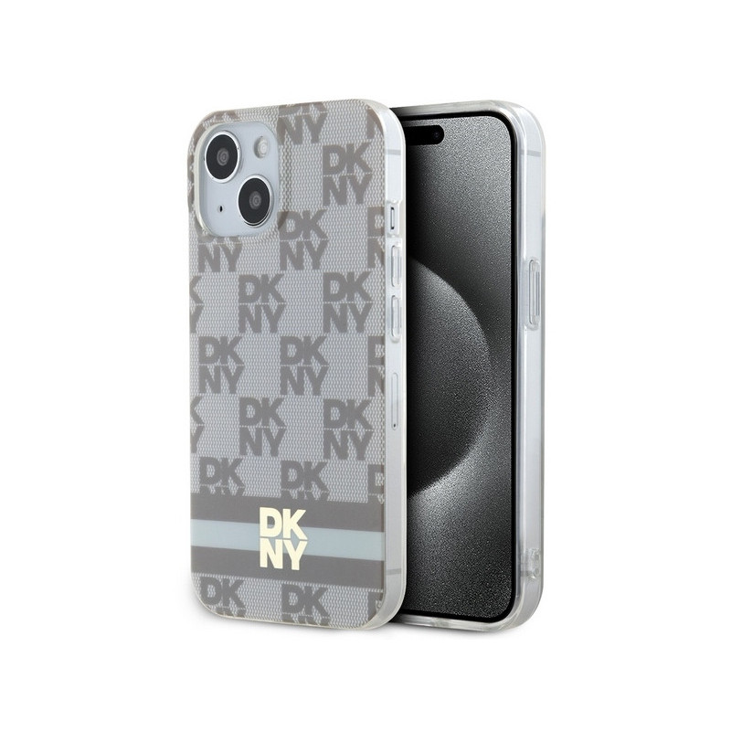 DKNY Coque rigide beige IML damier mono pour iPhone 14 Plus/15 Plus DKNY Coque rigide beige IML damier mono pour iPhone 14 Plus/15 Plus
