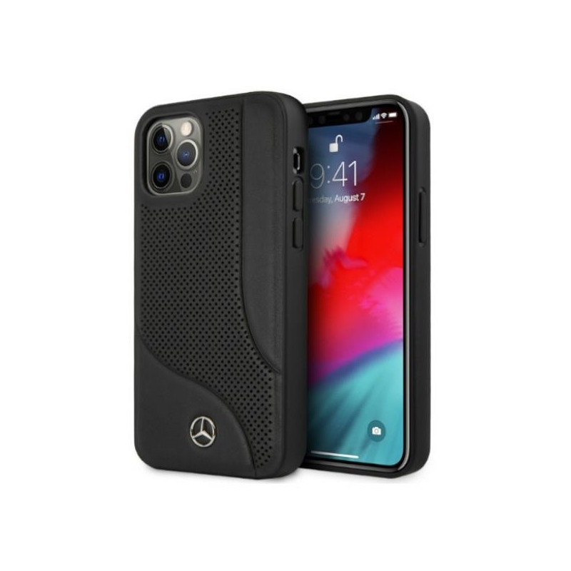 Mercedes iPhone 12 Pro Max black hardcase Leather Perforated Area