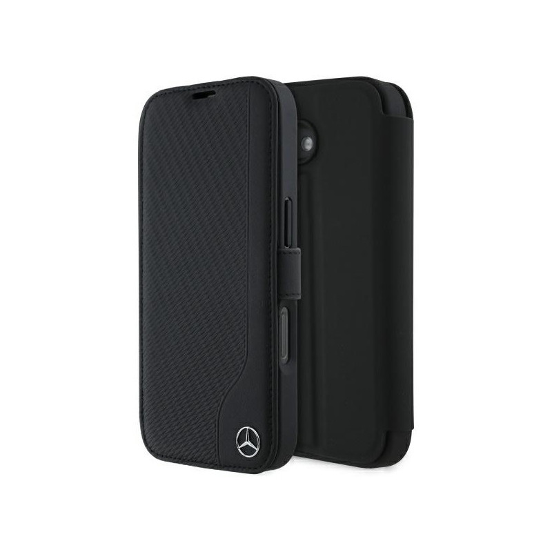 Mercedes iPhone 16 black bookcase Leather Wood Imitation