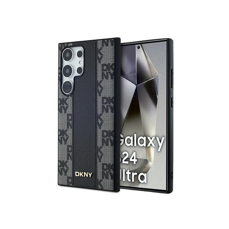 DKNY Coque pour Samsung Galaxy S24 Ultra noire cuir damier mono MagSafe DKNY Coque pour Samsung Galaxy S24 Ultra noire cuir damier mono MagSafe