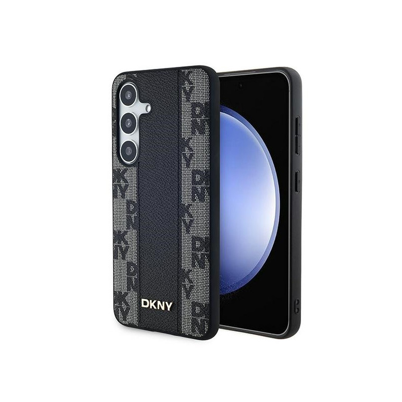 DKNY Coque pour Samsung Galaxy S24+ noire cuir damier mono MagSafe DKNY Coque pour Samsung Galaxy S24+ noire cuir damier mono MagSafe