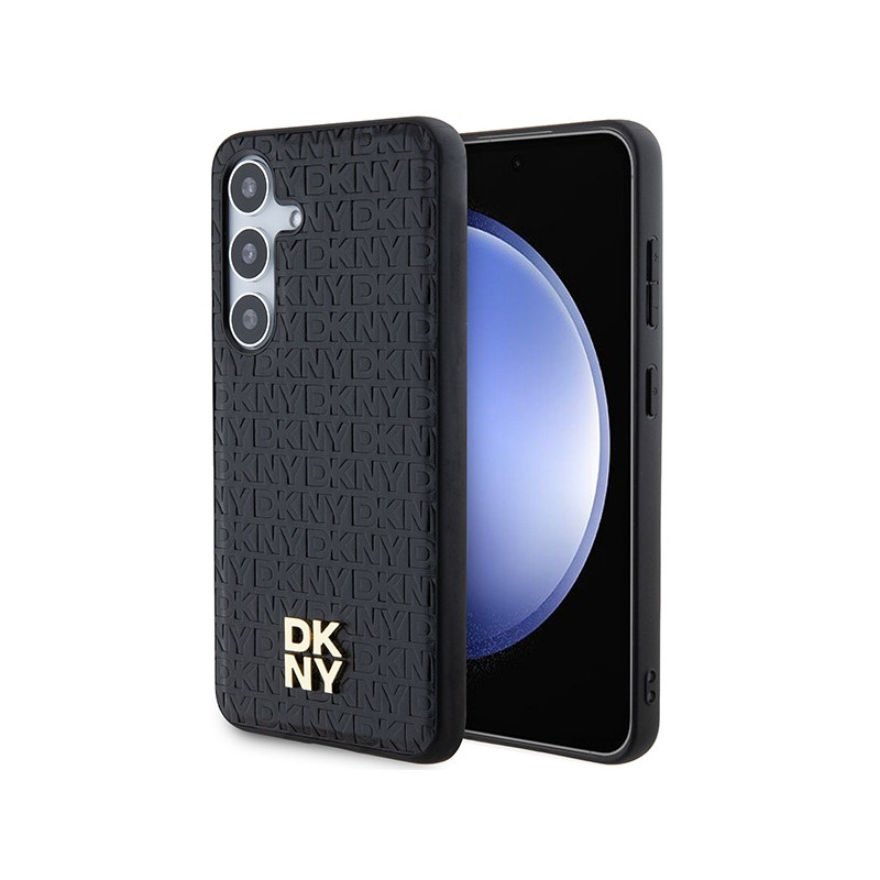 DKNY Coque pour Samsung Galaxy S24+ noire cuir motif logo métal MagSafe DKNY Coque pour Samsung Galaxy S24+ noire cuir motif logo métal MagSafe