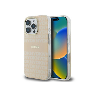 DKNY Coque iPhone 16 Pro Max rigide rose texture répétitive avec rayures