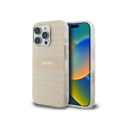 DKNY Coque iPhone 16 Pro Max rigide rose texture répétitive avec rayures