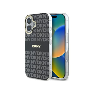 DKNY Coque iPhone 16 rigide noire texture répétitive avec rayures