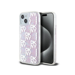 DKNY Coque rigide rose scintillante multilogo pour iPhone 13/14/15