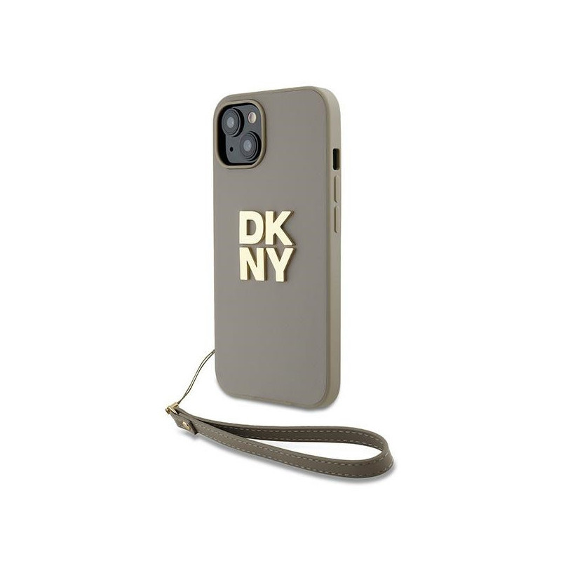 DKNY Coque beige pour iPhone 13/14/15 avec sangle et logo
