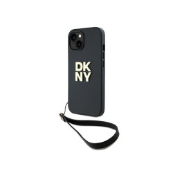 DKNY Coque noire iPhone 13/14/15 rigide avec bracelet et logo