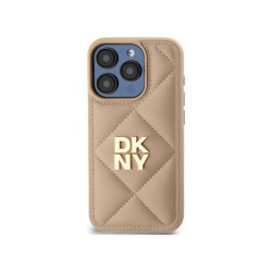 DKNY Coque quiltée beige empilage logo pour iPhone 14