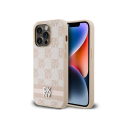 DKNY Coque pour iPhone 14 Pro Rose Cuir Motif Carreaux Mono & Imprimé