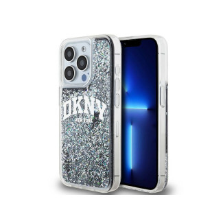 DKNY Coque pour iPhone 15 Pro noire Paillettes Liquides Grand Logo