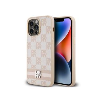 DKNY Coque pour iPhone 14 Pro Max Rose Cuir Motif Carreaux Mono & Imprimé