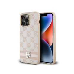 DKNY Coque pour iPhone 14 Pro Max Rose Cuir Motif Carreaux Mono & Imprimé