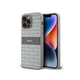 DKNY Coque beige iPhone 14 Pro Max rigide cuir bande mono & logo métal