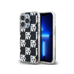 DKNY Coque pour iPhone 15 Pro noire IML Quadrillé Motif Uni