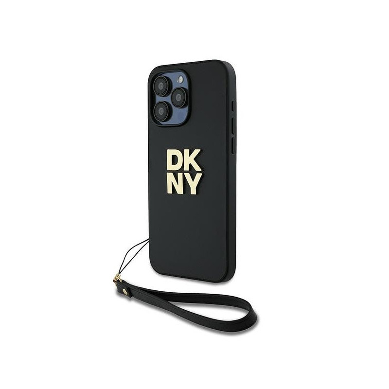 DKNY Coque rigide noire pour iPhone 15 Pro Max avec dragonne et logo DKNY Coque rigide noire pour iPhone 15 Pro Max avec dragonne et logo