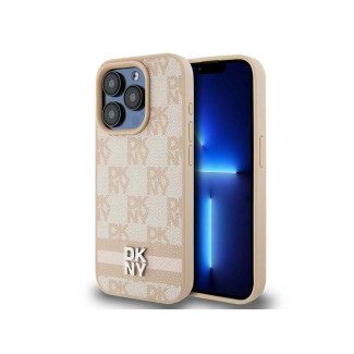 DKNY Coque iPhone 15 Pro Max rigide rose cuir damier mono & imprimé