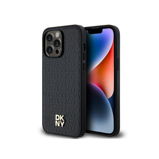DKNY Coque noire pour iPhone 13 Pro Max cuir motif logo métallique MagSafe