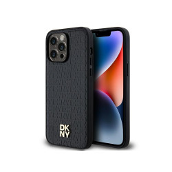 DKNY Coque noire pour iPhone 13 Pro Max cuir motif logo métallique MagSafe