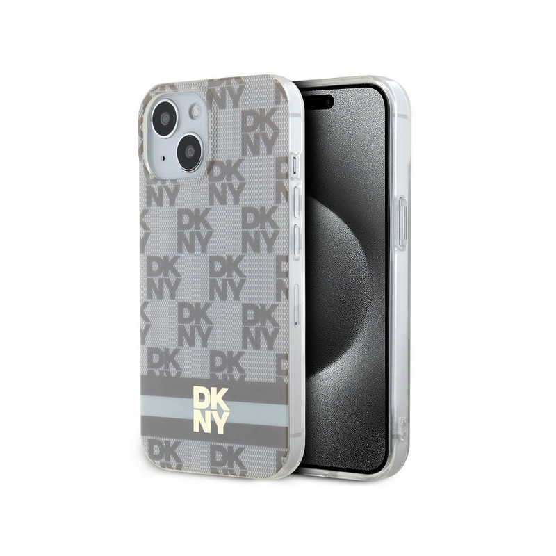 DKNY Coque beige pour iPhone 13/14/15 motif à carreaux et imprimé DKNY Coque beige pour iPhone 13/14/15 motif à carreaux et imprimé