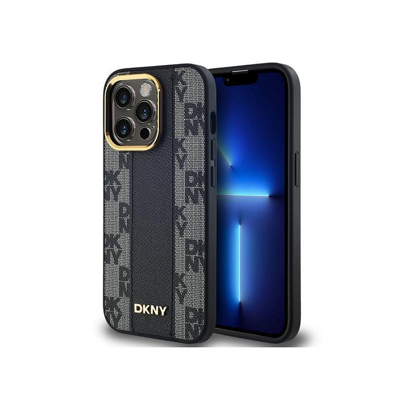DKNY Coque noire pour iPhone 14 Pro rigide cuir motif damier mono MagSafe DKNY Coque noire pour iPhone 14 Pro rigide cuir motif damier mono MagSafe