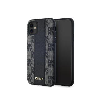 DKNY Coque rigide en cuir noire pour iPhone 11/XR motif à carreaux MagSafe