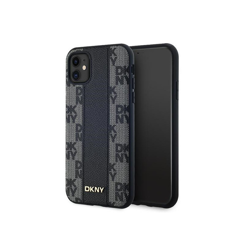 DKNY Coque rigide en cuir noire pour iPhone 11/XR motif à carreaux MagSafe