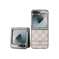 DKNY Coque pour Samsung Galaxy Z Flip6 rose damier imprimé rayures