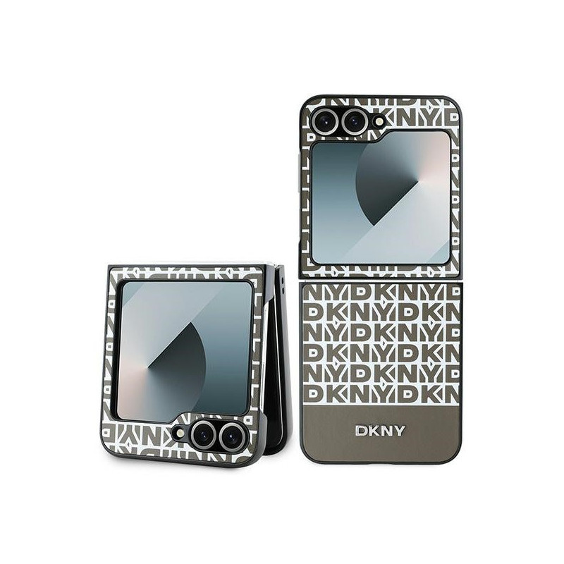DKNY Coque pour Samsung Galaxy Z Flip6 marron motif répétitif rayure basse