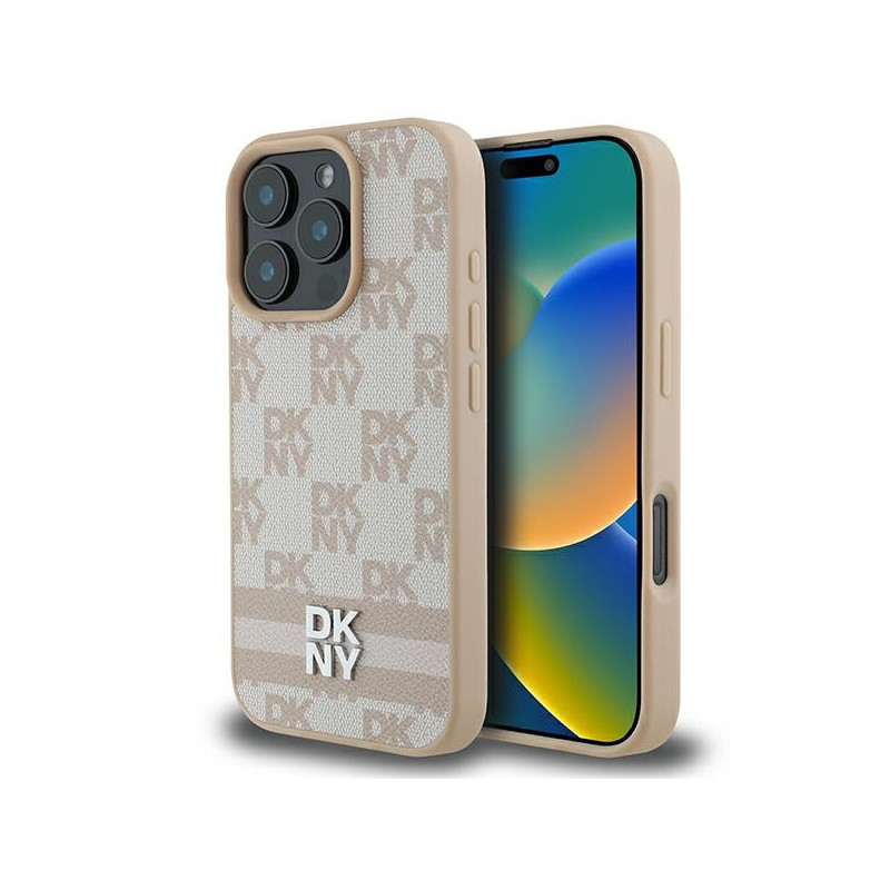 DKNY Coque pour iPhone 16 Pro Max rigide rose damier & rayures imprimées DKNY Coque pour iPhone 16 Pro Max rigide rose damier & rayures imprimées