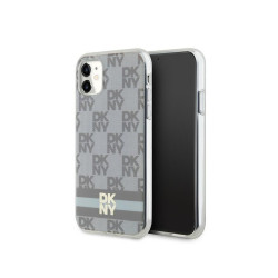 DKNY Coque rigide beige pour iPhone 11/XR motif à carreaux + bande imprimée