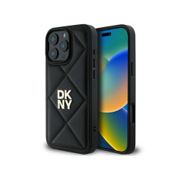 DKNY Coque pour iPhone 16 Pro Max quiltée noire empilage logo