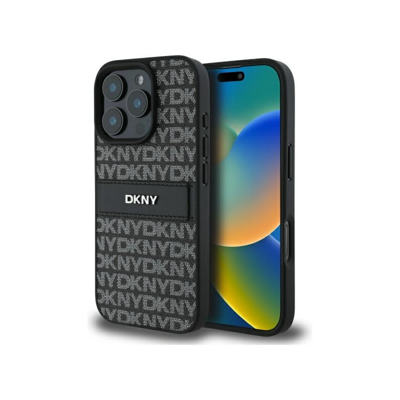 DKNY Coque pour iPhone 16 Pro Max rigide noire damier & rayures imprimées DKNY Coque pour iPhone 16 Pro Max rigide noire damier & rayures imprimées