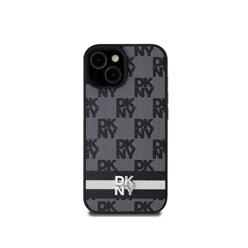 DKNY Coque Samsung Galaxy S24+ noire cuir damier mono & rayures imprimées
