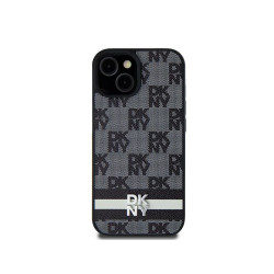 DKNY Coque Samsung Galaxy S24+ noire cuir damier mono & rayures imprimées