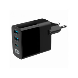 Gembird Chargeur rapide 3 Ports USB 30W LCD Noir TA-UC-PDQC30LCD-BK-02