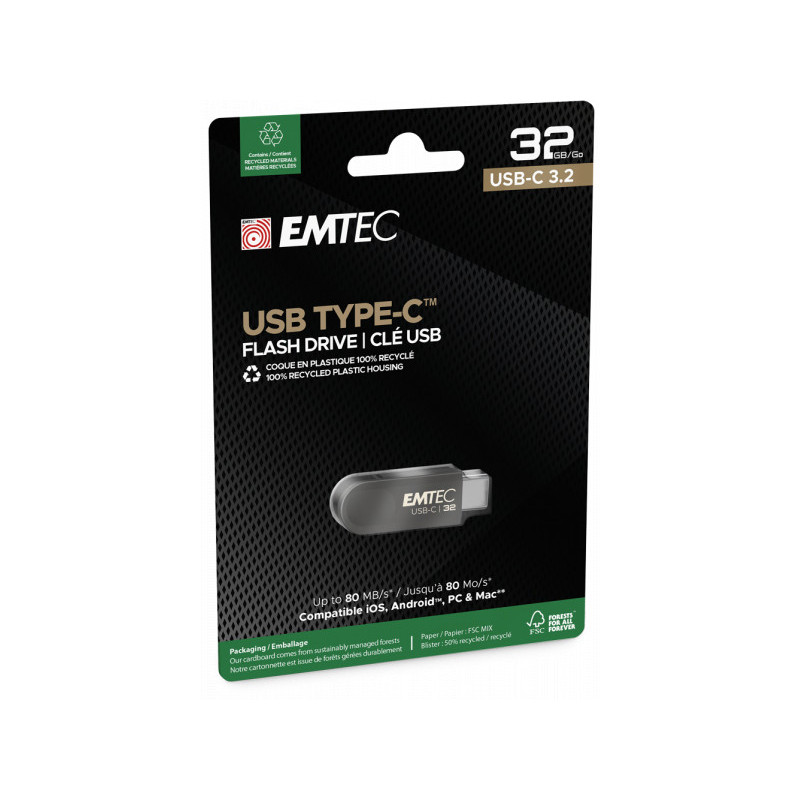 Emtec clé USB Duo C280 32Go USB 3.2 + USB-C Emtec clé USB Duo C280 32Go USB 3.2 + USB-C