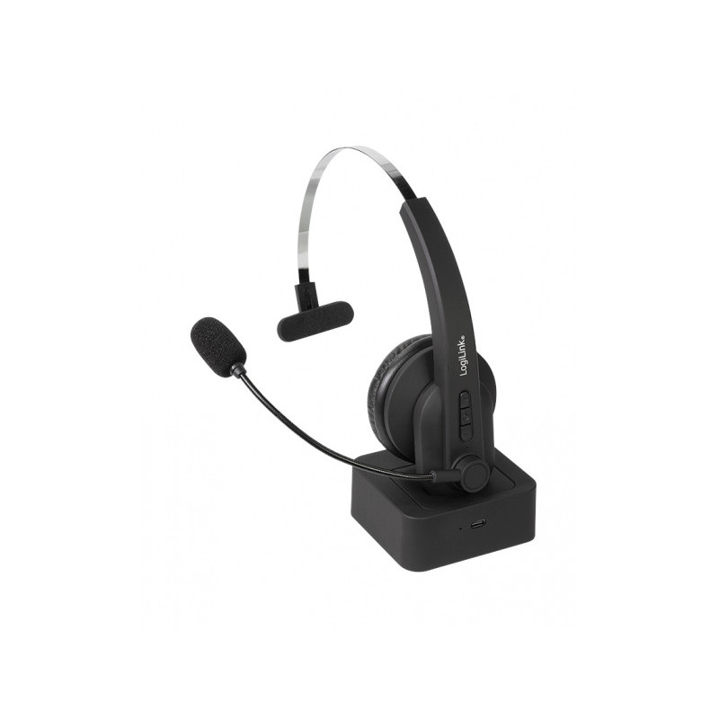 LogiLink BT 5.0 Mono Headset with Charging Station Microphone Black BT0059