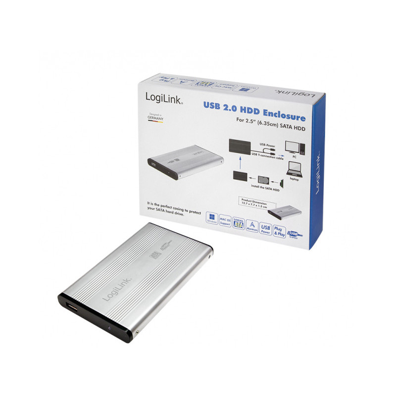LogiLink Hard Drive Enclosure 2.5 SATA USB 2.0. Aluminum Silver UA0041A LogiLink Hard Drive Enclosure 2.5 SATA USB 2.0. Aluminum Silver UA0041A