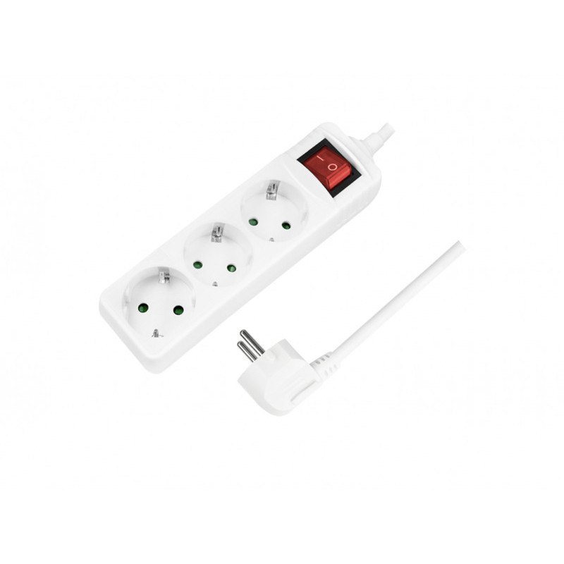 LogiLink 3-way Power Strip + Switch 3x CEE 7/ 1.4m White LPS206