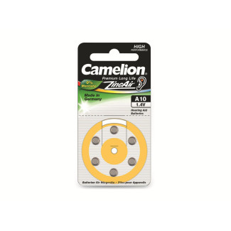 6 piles pour appareil auditif Camelion Zinc-Air A10 0% Mercury/Hg - Joune