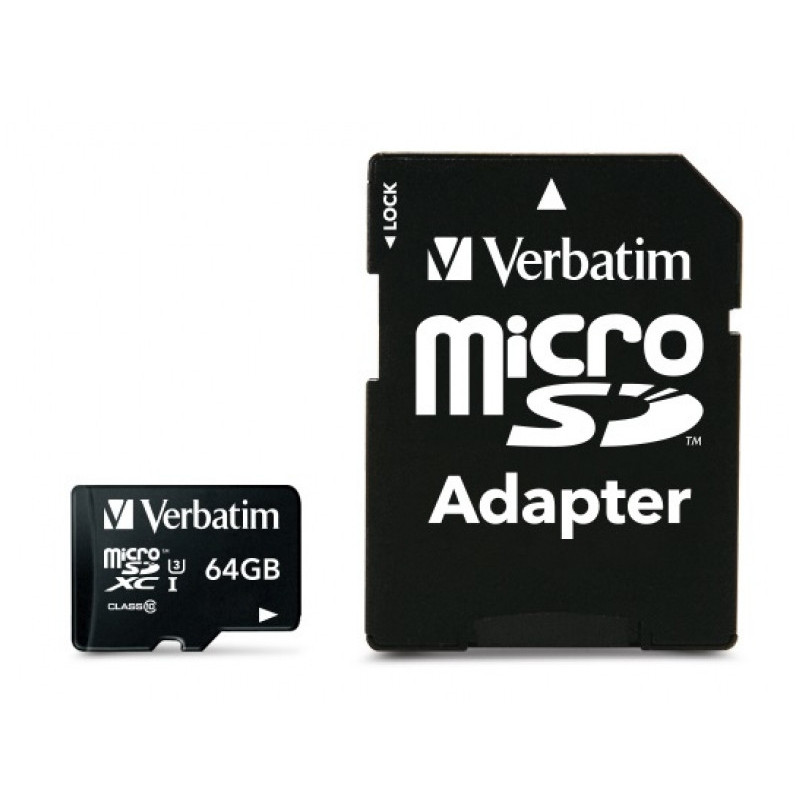 Verbatim PRO MicroSDXC 64GB Cl.10 U3 UHS-I W/Adapter 47042
