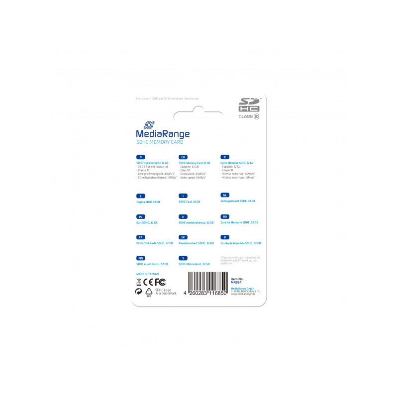 MediaRange SDHC Card 32GB Cl.10 MR964