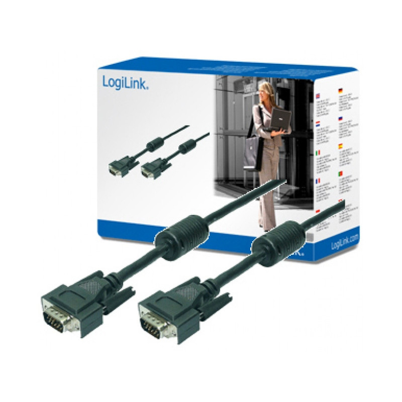Câble Logilink VGA 2x prise avec noyau en ferrite noir 10 Mètres CV0016 Câble Logilink VGA 2x prise avec noyau en ferrite noir 10 Mètres CV0016