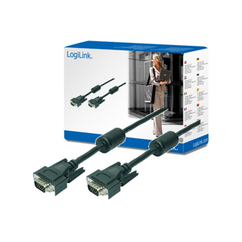 Câble LogiLink VGA 2x prise avec noyau en ferrite noir 15 Mètres CV0017 Câble LogiLink VGA 2x prise avec noyau en ferrite noir 15 Mètres CV0017