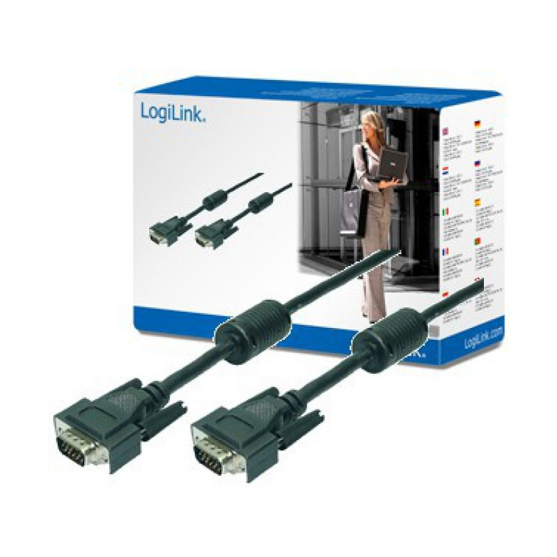 Câble LogiLink VGA 2x prise avec noyau en ferrite noir 20 Mètres CV0018 Câble LogiLink VGA 2x prise avec noyau en ferrite noir 20 Mètres CV0018