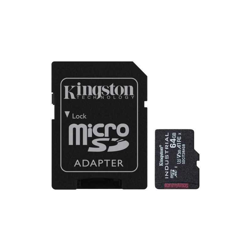 Kingston 64Go Industrial Carte microSDHC 100MB/s +Adaptateur SDCIT2/64GB