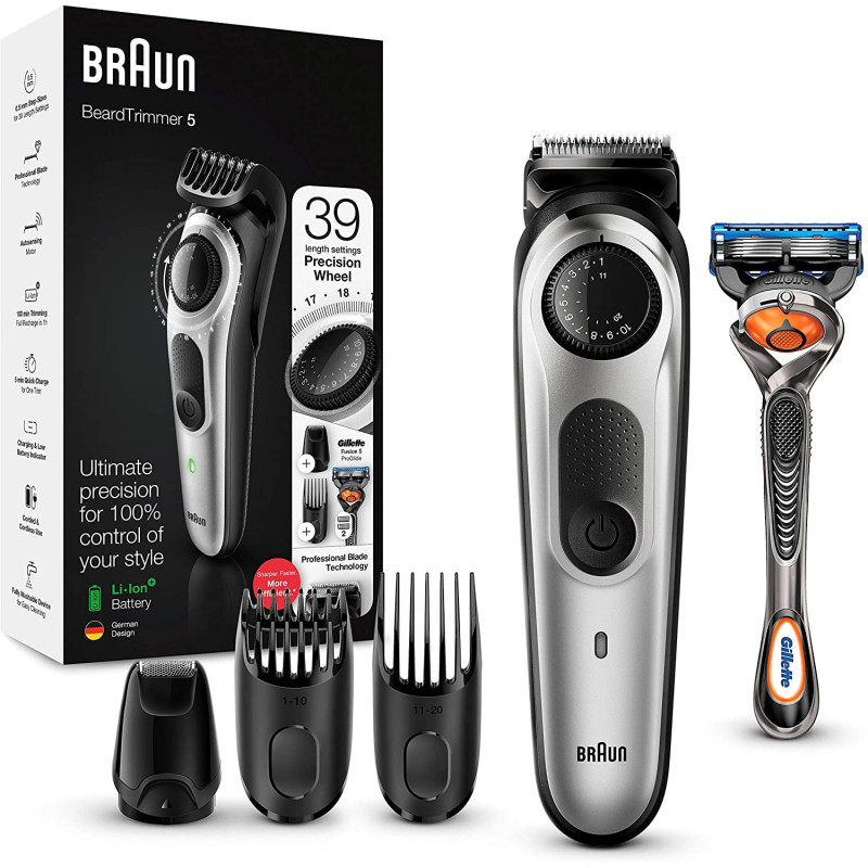 BRAUN Tondeuse à barbe BT5365 +3 accessoires et rasoir ProGlide de Gillette (Argent)