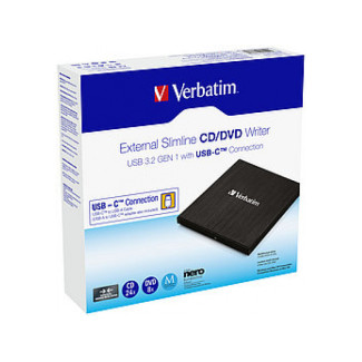 Verbatim DVD Recorder. USB 3.2. A-C. 8x/6x/24x. Slimline Portable. Black