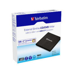 Verbatim DVD Recorder. USB 3.2. A-C. 8x/6x/24x. Slimline Portable. Black
